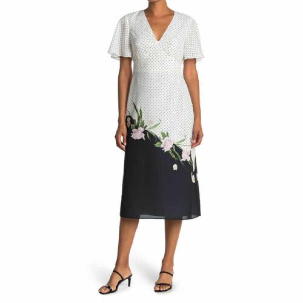 New Ted Baker Danae Midi Dress Elderflower Short Sleeve Zipper Size 2